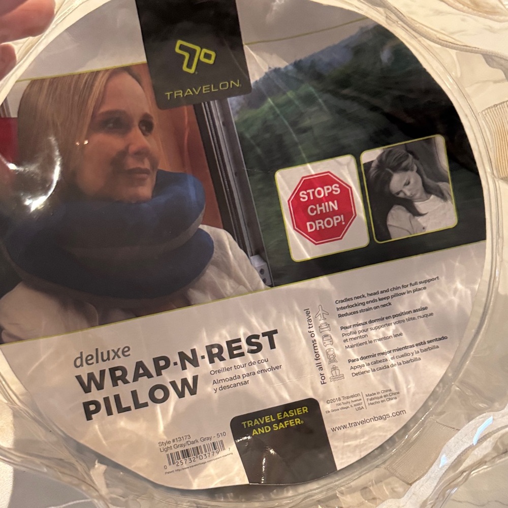 Deluxe wrap n rest Plush Travel Neck Pillow - Dark Charcoal stops chin drop